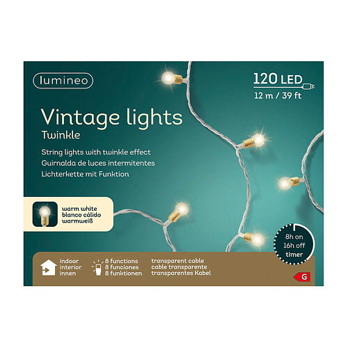 Lampki świąteczne vintage, 120 microLED-ów, ciepła biel, 8 trybów migotania 3