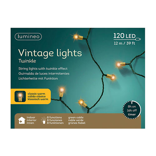 LED-Lichterkette Vintage, 120 warmweiße LEDs, 8 Funktionen, Timer, 11,9 m, Innenbereich 3