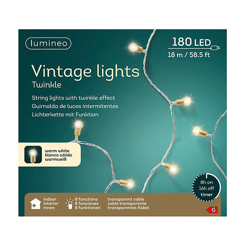 Vintage Christmas lights with 8 twinkle effects, 180 warm white microLEDs 3