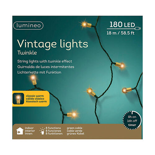 Warm lights 180 vintage LEDs 8 twinkle effect green wire 3