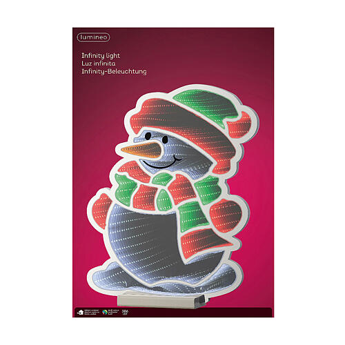 Weihnachtlicher Schneemann, Infinity Light, 60 × 60 cm, multicolor LEDs, außen 4