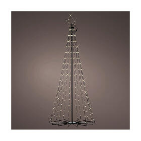 Stylised Christmas tree of black metal with lights, h 70 in, diam. 31.5 in, for outdoor