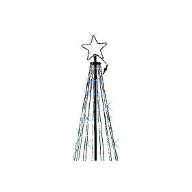 Stylised Christmas tree of black metal with lights, h 70 in, diam. 31.5 in, for outdoor