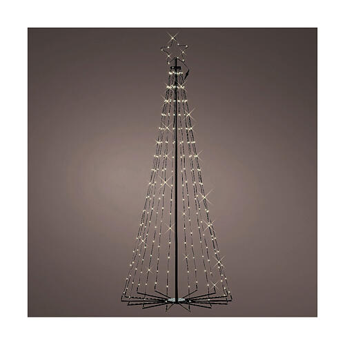 Stylised Christmas tree of black metal with lights, h 70 in, diam. 31.5 in, for outdoor 1