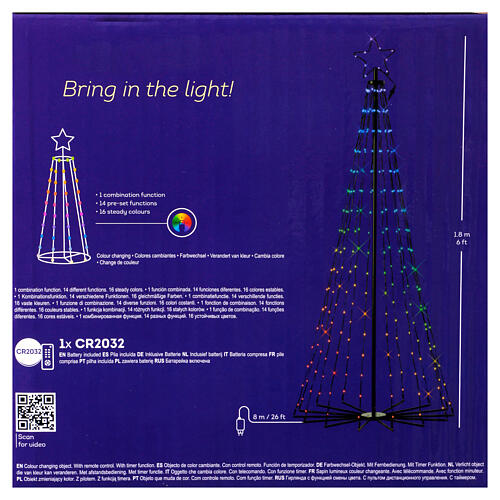 Stylised Christmas tree of black metal with lights, h 70 in, diam. 31.5 in, for outdoor 3