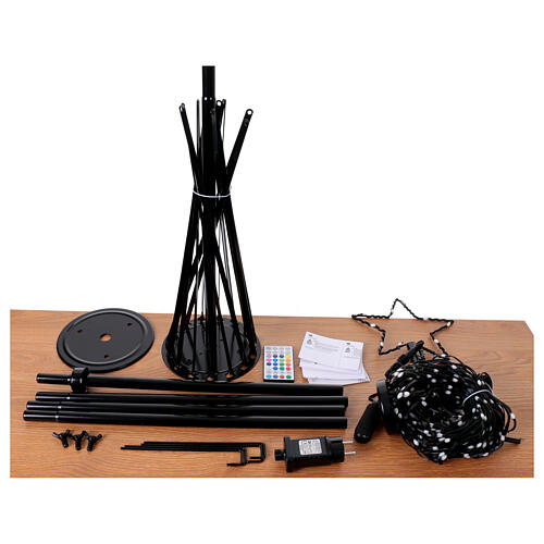 Stylised Christmas tree of black metal with lights, h 70 in, diam. 31.5 in, for outdoor 12