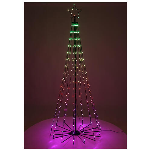Stylised Christmas tree of black metal with lights, h 70 in, diam. 31.5 in, for outdoor 1