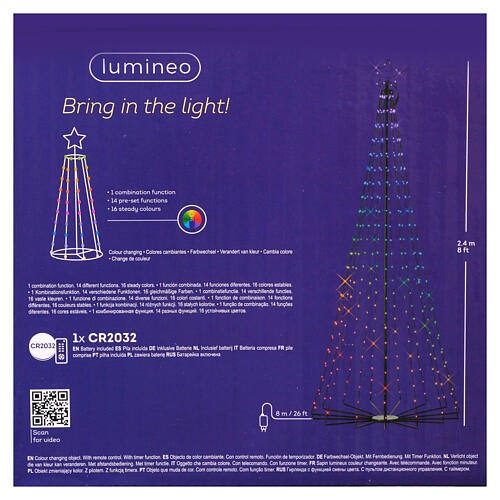 Árbol de Navidad estilizado negro h 240 cm luces diámetro 100 cm hierro exterior 3