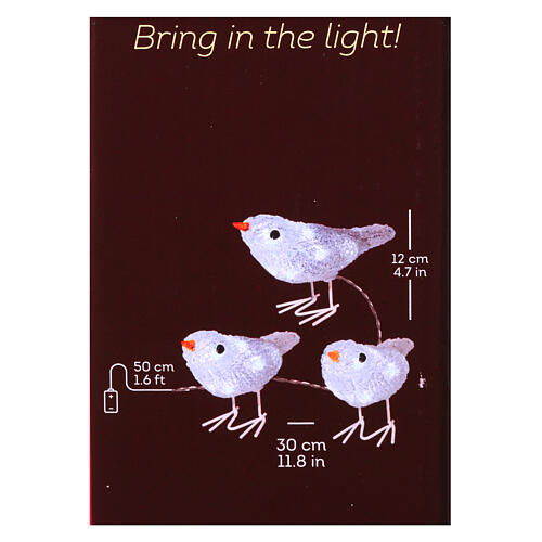 Lighted birds for indoor/outdoor Christmas decorations, 30 LEDs, 6x2x4 in 3