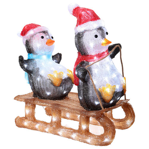Lighted penguins on a sleigh, 110 LEDs, indoor/outdoor, 12x24x22 in 3
