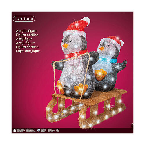 Pingouins sur traineau 110 LEDs lumineux 30x60x55 cm extérieur intérieur 4