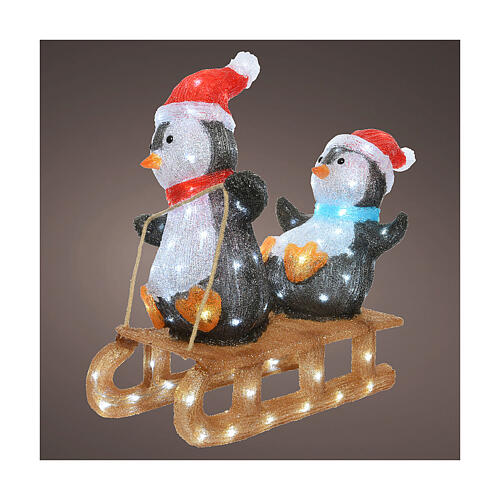 Pinguins em trenó 110 LEDs Natal 30x60x55 cm acrílico interior exterior 1