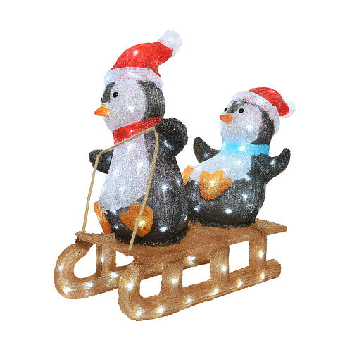 Pinguins em trenó 110 LEDs Natal 30x60x55 cm acrílico interior exterior 2