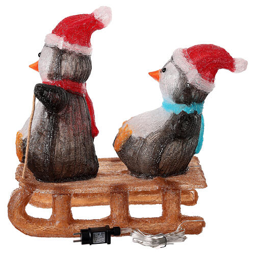 Pinguins em trenó 110 LEDs Natal 30x60x55 cm acrílico interior exterior 6