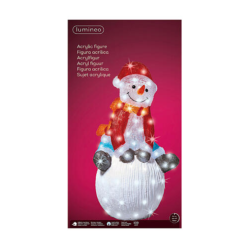 Boneco de neve acrílico para interior e exterior 100 LEDs 30x40x70 cm 3