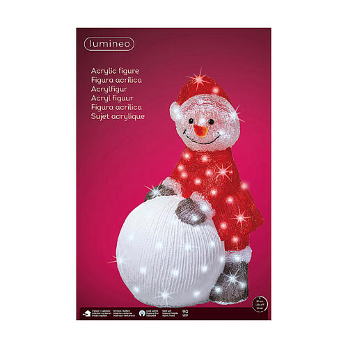 Schneemann hinter Schneeball, Acrylfigur, 90 LEDs, für Außen- und Innenbereich, 30x40x60 cm 3