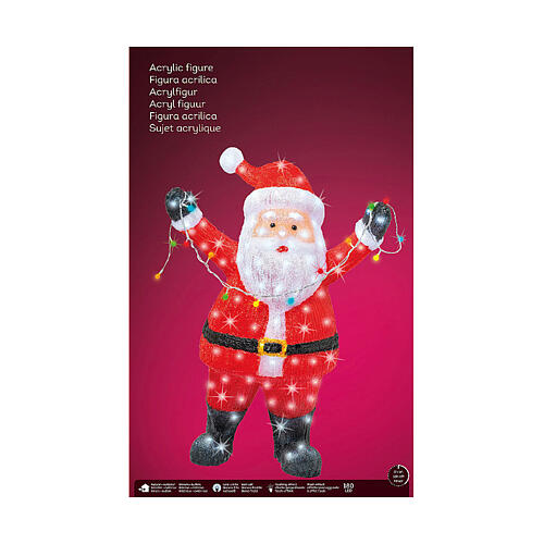 Lighted Santa Claus, 180 LEDs, acrylic indoor/outdoor figure, 14x26x35 in 5