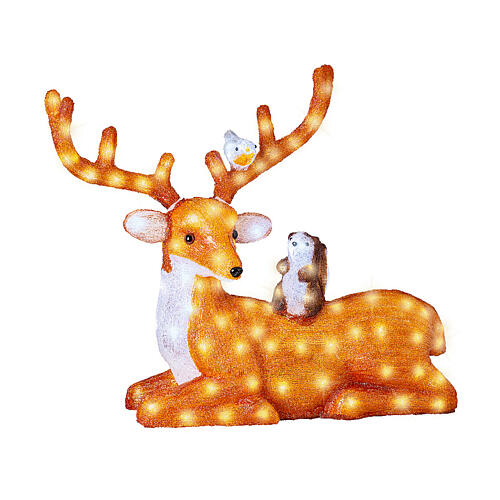 Deer, squirrel and bird, 140 LEDs, acrylic figure for indoor and outdoor, 12x32x26 in 3