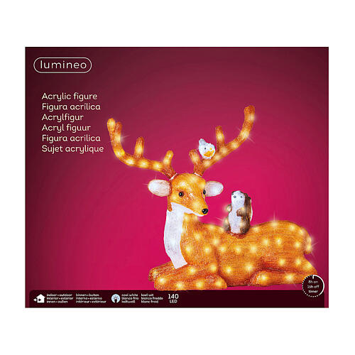 Cervo scoiattolo uccellino 140 LED interno esterno 30x80x65 cm acrilico 4