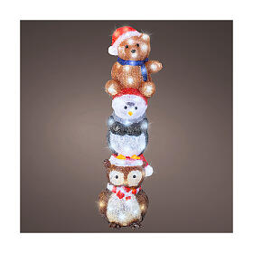 Lighted figure with owl, penguin and bear, 80 LEDs, 8x8x24 in, indoor/outdoor