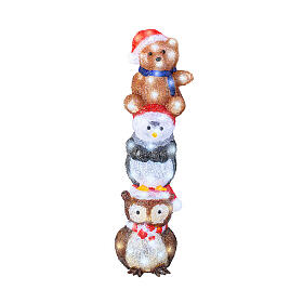 Lighted figure with owl, penguin and bear, 80 LEDs, 8x8x24 in, indoor/outdoor