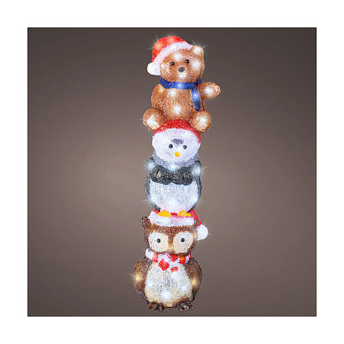 Lighted figure with owl, penguin and bear, 80 LEDs, 8x8x24 in, indoor/outdoor 1