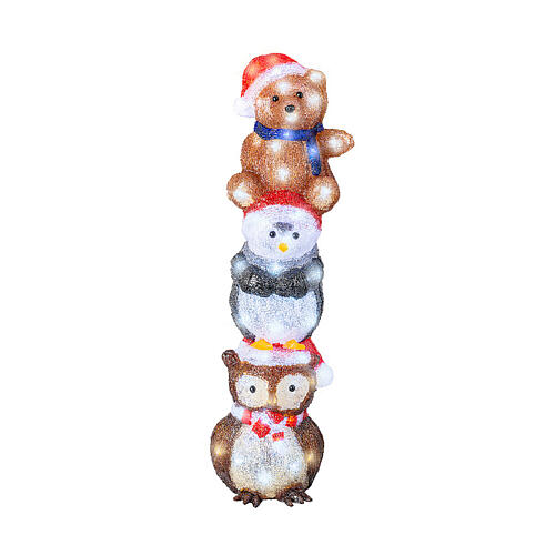 Lighted figure with owl, penguin and bear, 80 LEDs, 8x8x24 in, indoor/outdoor 2