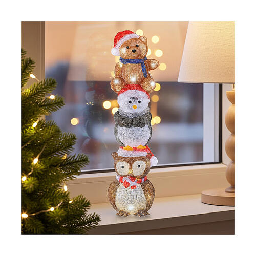 Figura luminosa coruja, pinguim e ursinho 80 LEDs 20x20x60 cm interior e exterior 2