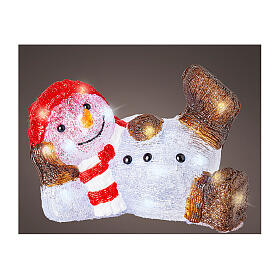 Bonhomme de neige allongé acrylique 30x20x20 cm intérieur extérieur 30 LEDs