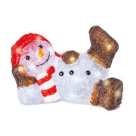 Bonhomme de neige allongé acrylique 30x20x20 cm intérieur extérieur 30 LEDs