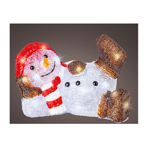 Bonhomme de neige allongé acrylique 30x20x20 cm intérieur extérieur 30 LEDs 1