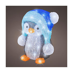 Pinguin mit Wintermütze, Acrylfigur, 60 LEDs, für Innen- und Außenbereich, 25x25x30 cm