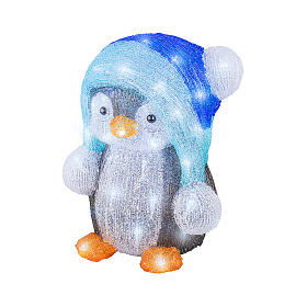 Pinguin mit Wintermütze, Acrylfigur, 60 LEDs, für Innen- und Außenbereich, 25x25x30 cm