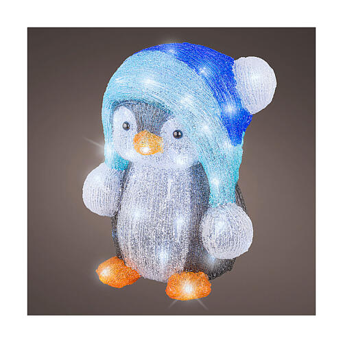 Pinguin mit Wintermütze, Acrylfigur, 60 LEDs, für Innen- und Außenbereich, 25x25x30 cm 1