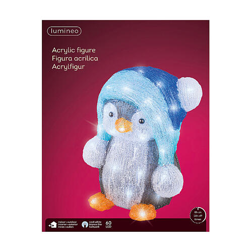 Pingüino luminoso con gorro navideño 60 LED 25x25x30 cm 3