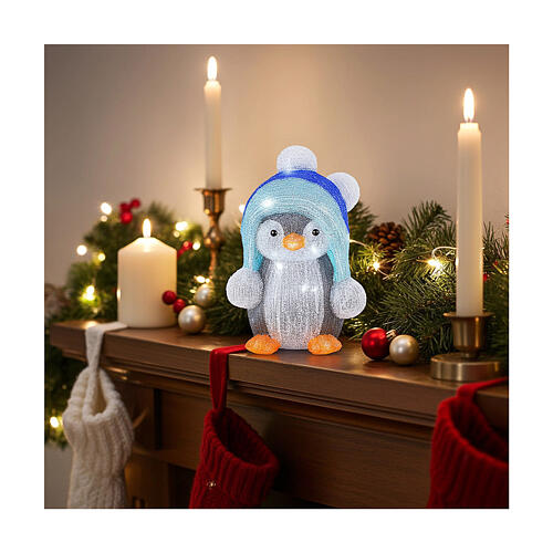 Luminous penguin with Christmas hat 60 LEDs 25x25x30 cm 2