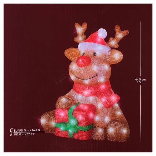 Rentier mit Geschenk, Acrylfigur, 80 kaltweiße LEDs, 35 x 40 x 45 cm – für Innen- und Außenbereich 3