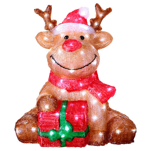 Rentier mit Geschenk, Acrylfigur, 80 kaltweiße LEDs, 35 x 40 x 45 cm – für Innen- und Außenbereich 4