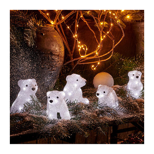 Set of 5 polar bears, acrylic indoor/outdoor decorations, 70 LEDs, 6x4x4 in 1