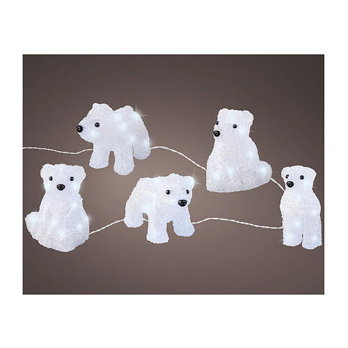 Set of 5 polar bears, acrylic indoor/outdoor decorations, 70 LEDs, 6x4x4 in 2