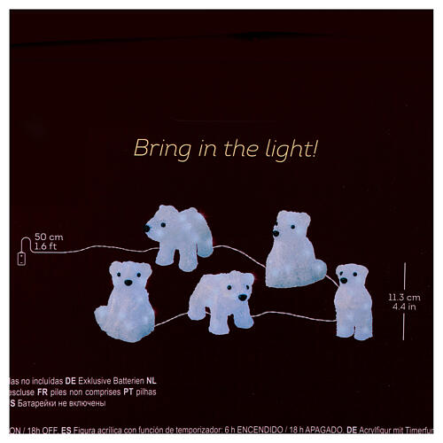 Set of 5 polar bears, acrylic indoor/outdoor decorations, 70 LEDs, 6x4x4 in 3