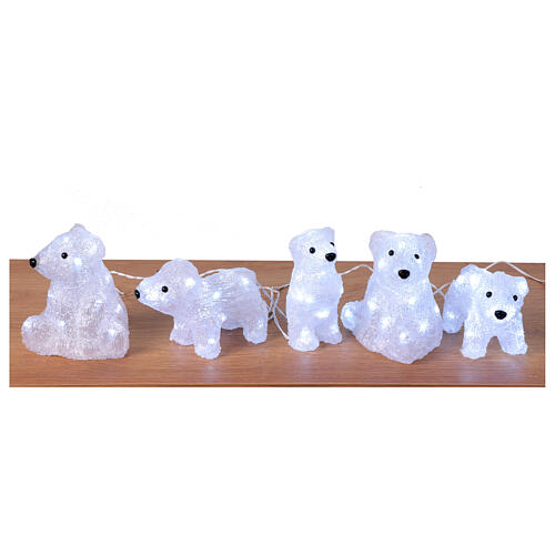 Set of 5 polar bears, acrylic indoor/outdoor decorations, 70 LEDs, 6x4x4 in 6