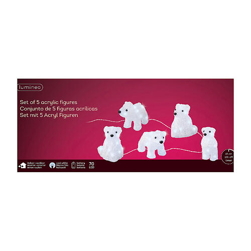 Set of 5 polar bears, acrylic indoor/outdoor decorations, 70 LEDs, 6x4x4 in 8