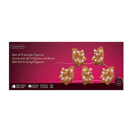 Set of 5 lighted squirrels, 70 LEDs, indoor/outdoor, 6x4x6 in, acrylic 4