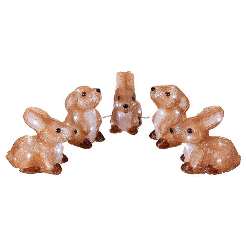 Set of 5 lighted bunnies, 70 LEDs, indoor/outdoor, 6x4x6 in, acrylic 3