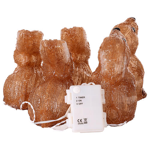 Set of 5 lighted bunnies, 70 LEDs, indoor/outdoor, 6x4x6 in, acrylic 6