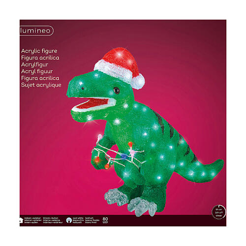 T-Rex luminoso acrílico Natal 60x25x45 cm 80 LEDs interior exterior 5