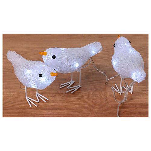 Set 3 oiseaux blancs lumière solaire 5x15x10 cm extérieur 30 LEDs 3