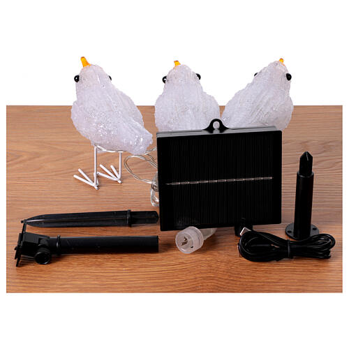 Set 3 oiseaux blancs lumière solaire 5x15x10 cm extérieur 30 LEDs 10