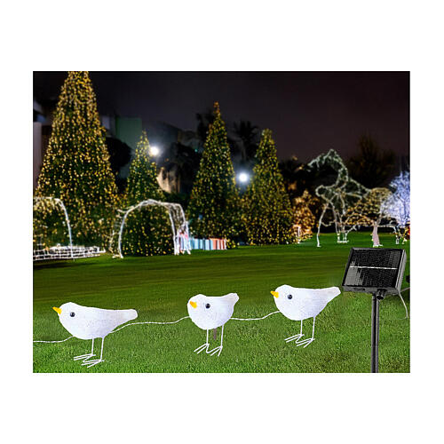 Set 3 uccellini bianchi luce solare 5x15x10 cm esterno 30 LED 1